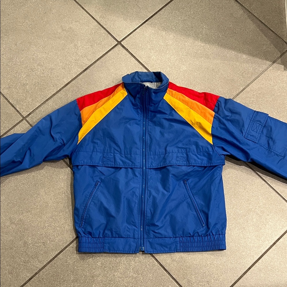 Vintage Hobie Blue Windbreaker with Red & Yellow Shoulder Panels